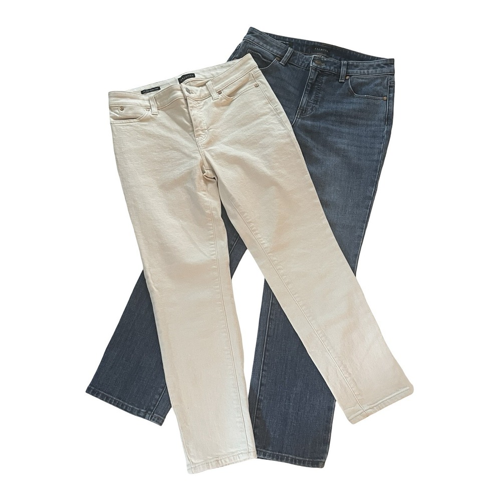 Talbots Size 4P Jeans, Lot of 2, Slim Ankle Ivory & Straight Leg Medium Wash